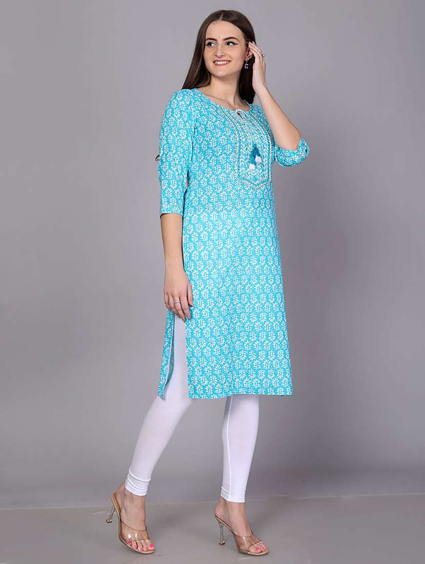 women printed three quarter sleeve straight kurta - 22486896 -  Standard Image - 1