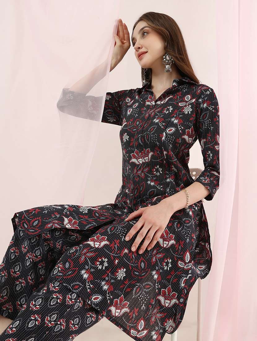girls floral print cotton blend kurta pant set - 22486920 -  Standard Image - 4