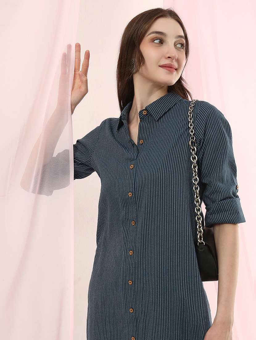 girls cotton striped shirt style kurta pant set - 22486929 -  Standard Image - 1