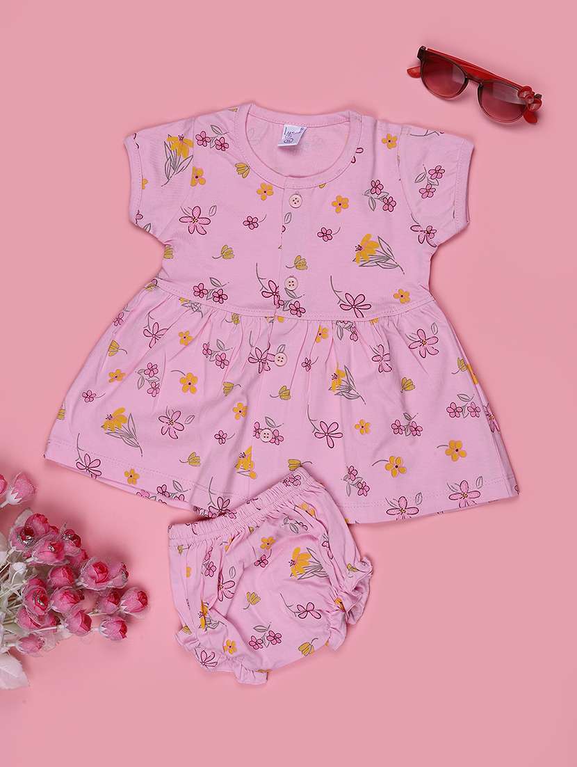 girls printed round neck frock with bloomer - 22487345 -  Standard Image - 1