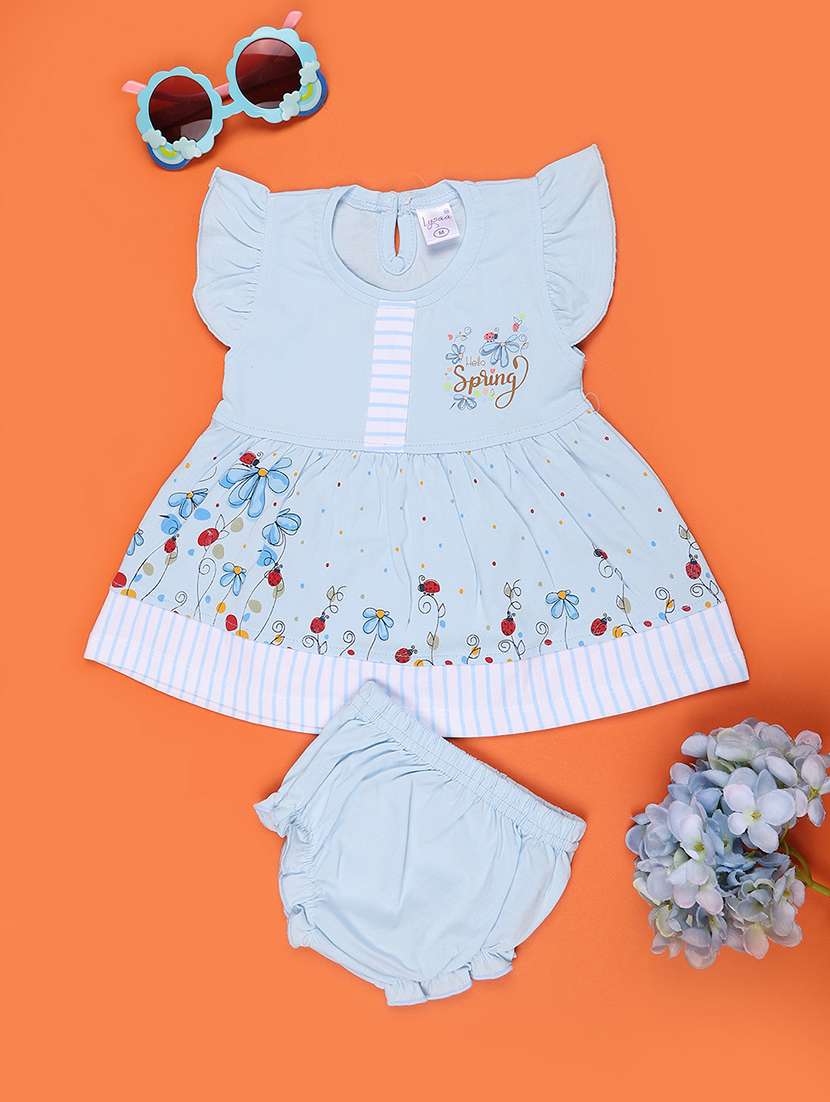 girls printed round neck frock with bloomer - 22487360 -  Standard Image - 1