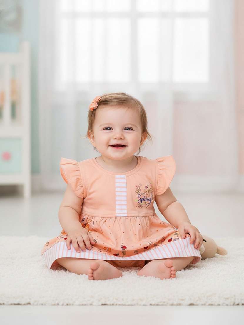 girls printed round neck frock with bloomer