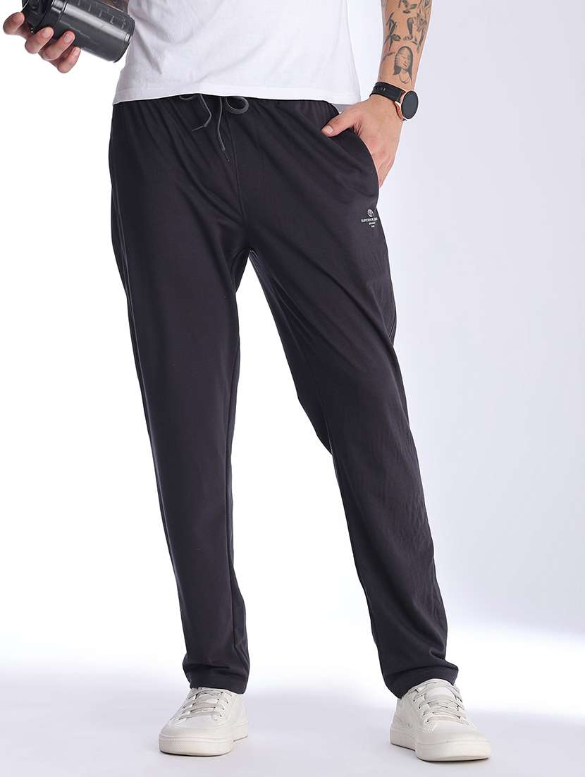 men solid mid rise full length track pant