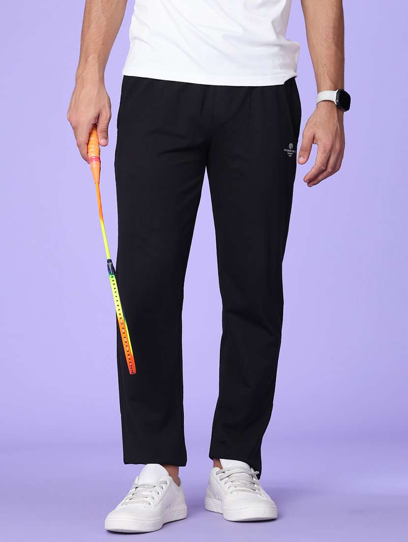 men solid mid rise full length track pant