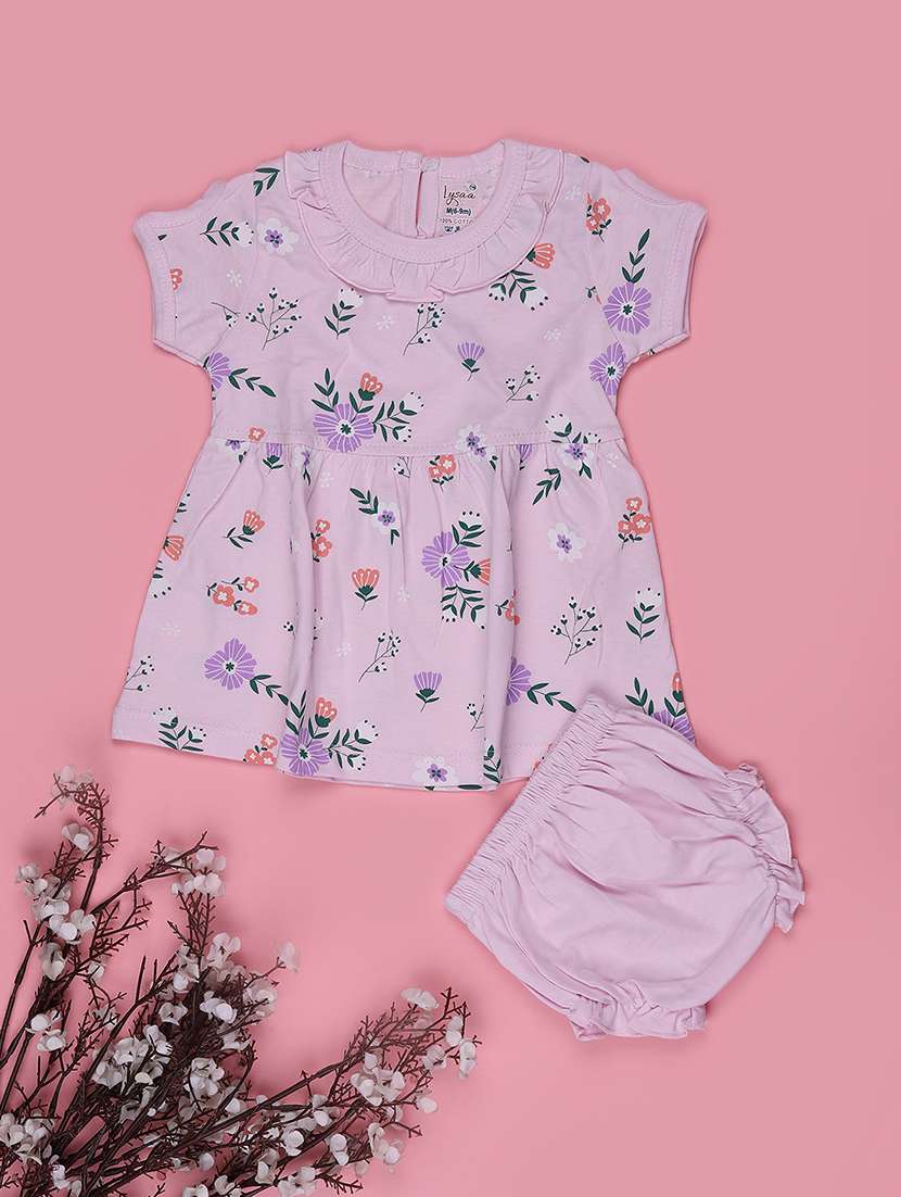 Girls Printed Round Neck Frock With Bloomer - 22488018 -  Standard Image - 1