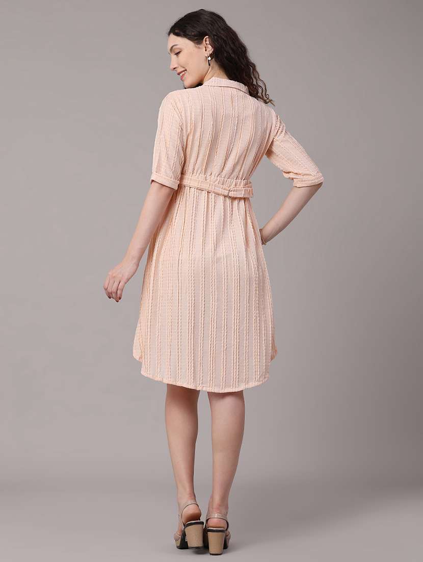 Women Self Design Collared High Low Dress - 22488290 -  Standard Image - 4