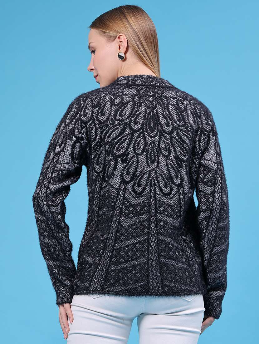Women Self Design Long Sleeves Regular Fit Cardigan - 22488600 -  Standard Image - 4