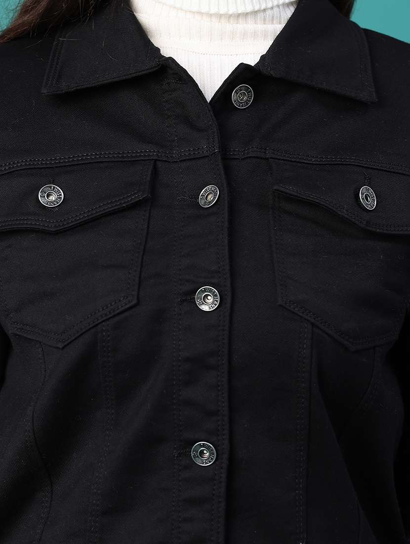 Women Solid Long Sleeves Denim Jacket - 22488737 -  Standard Image - 1