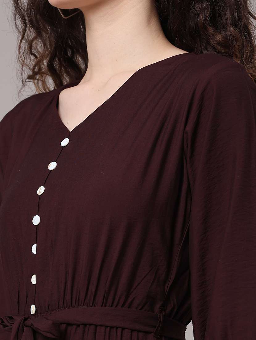 women solid v neck a-line dress - 22488752 -  Standard Image - 1