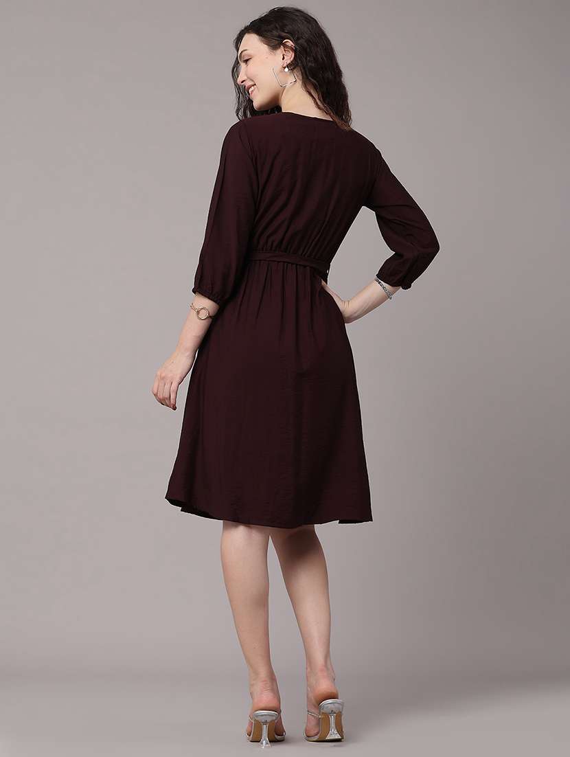 women solid v neck a-line dress - 22488752 -  Standard Image - 4