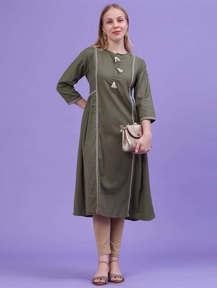 women embroidered three quarter sleeve a-line kurta 