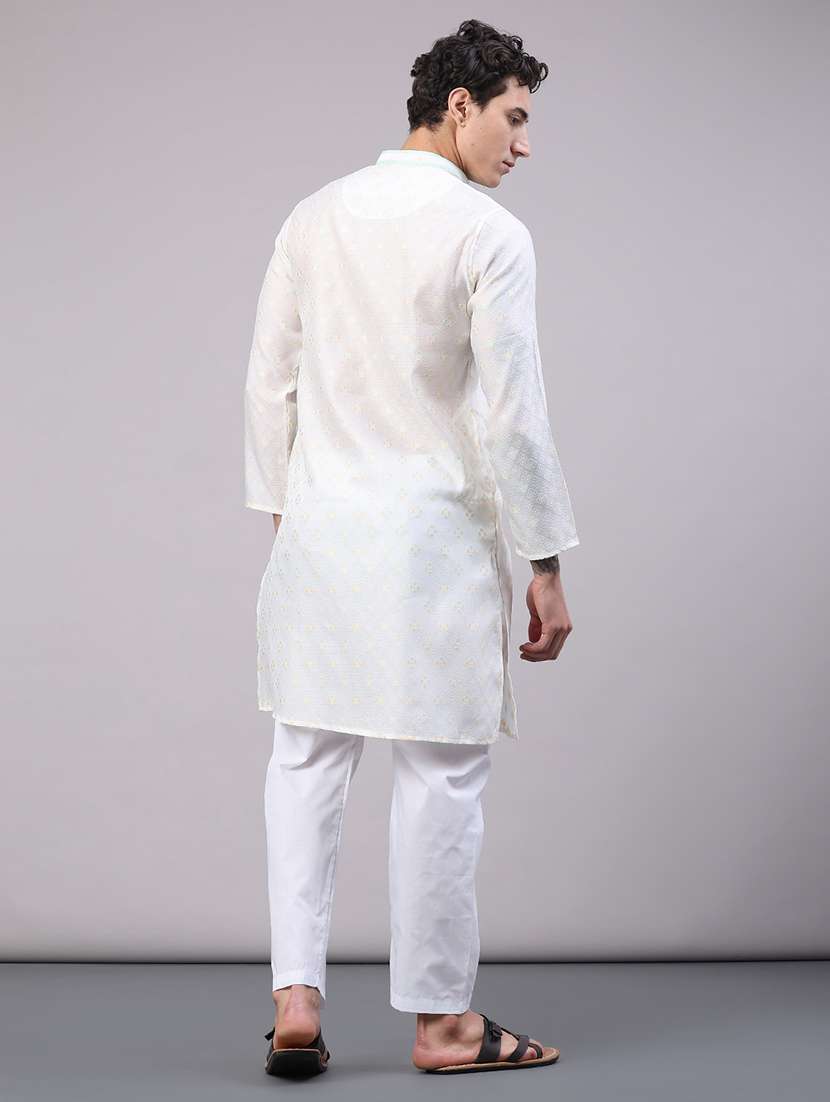 men self design mandarin neck kurta pyjama set - 22489150 -  Standard Image - 4