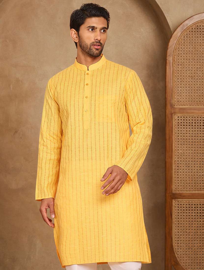 men striped mandarin neck long kurta