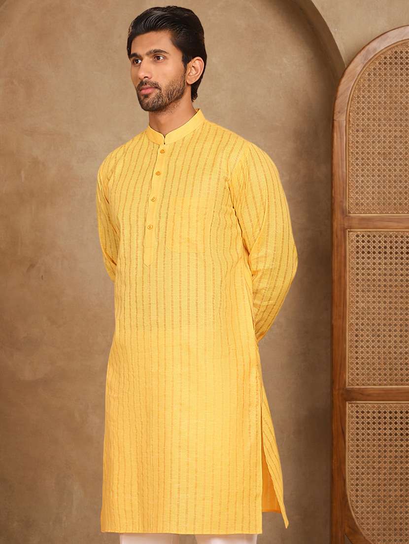 men striped mandarin neck long kurta - 22489367 -  Standard Image - 4