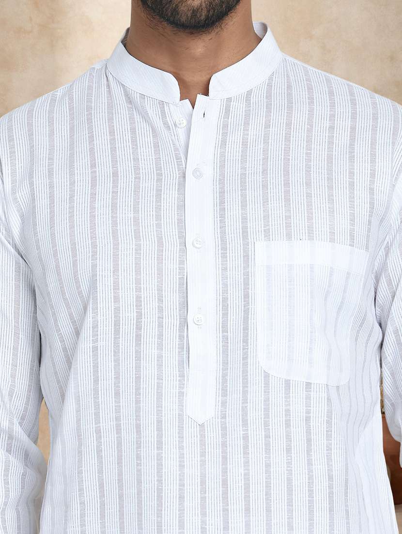 men striped mandarin neck long kurta - 22489368 -  Standard Image - 1