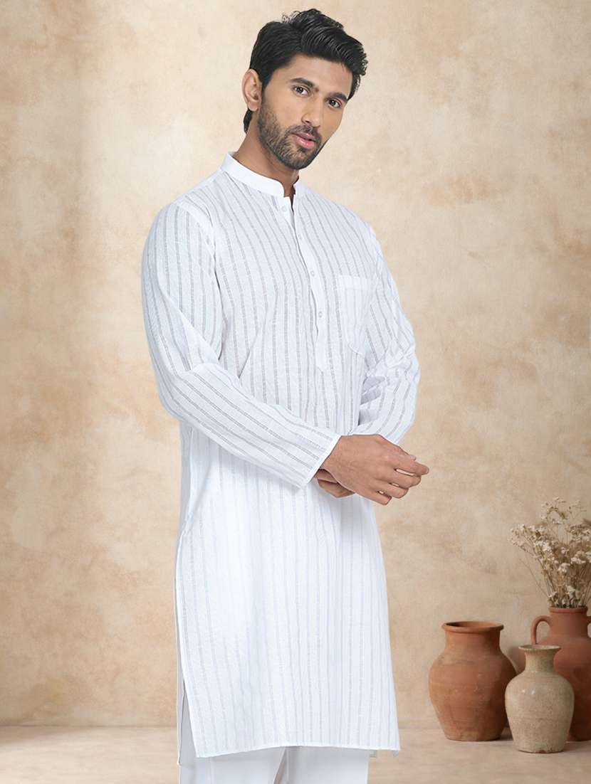 men striped mandarin neck long kurta - 22489368 -  Standard Image - 4