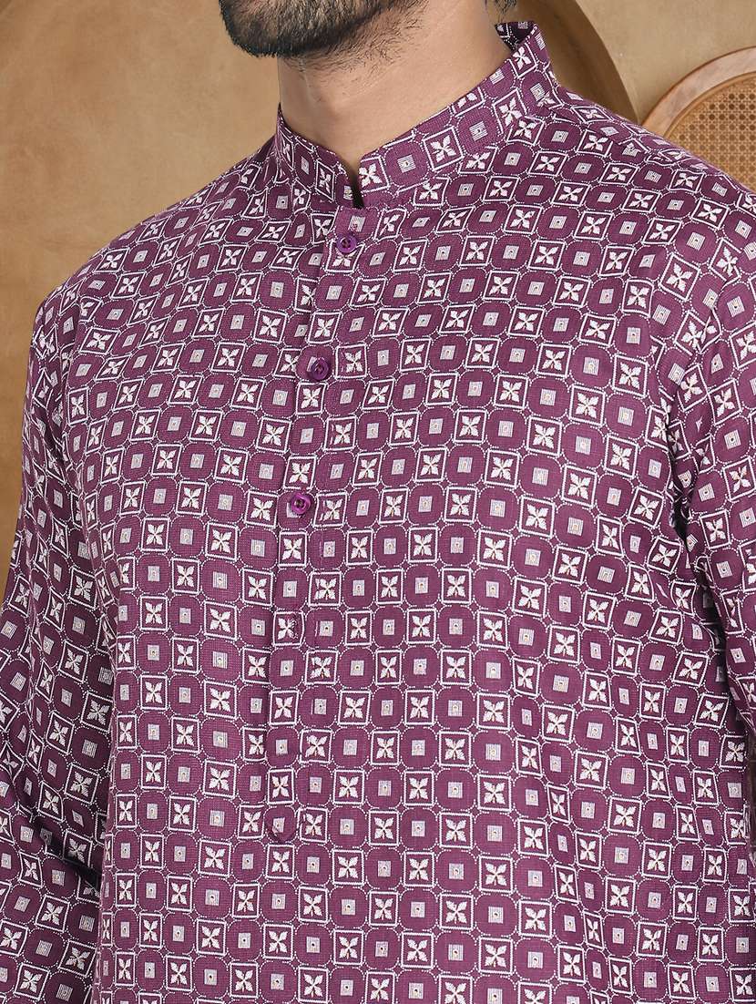 Men Printed Mandarin Neck Long Kurta - 22489370 -  Standard Image - 1