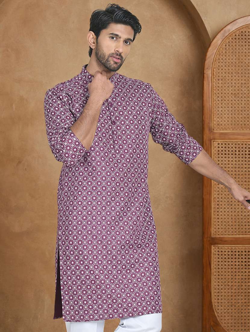 Men Printed Mandarin Neck Long Kurta - 22489370 -  Standard Image - 4