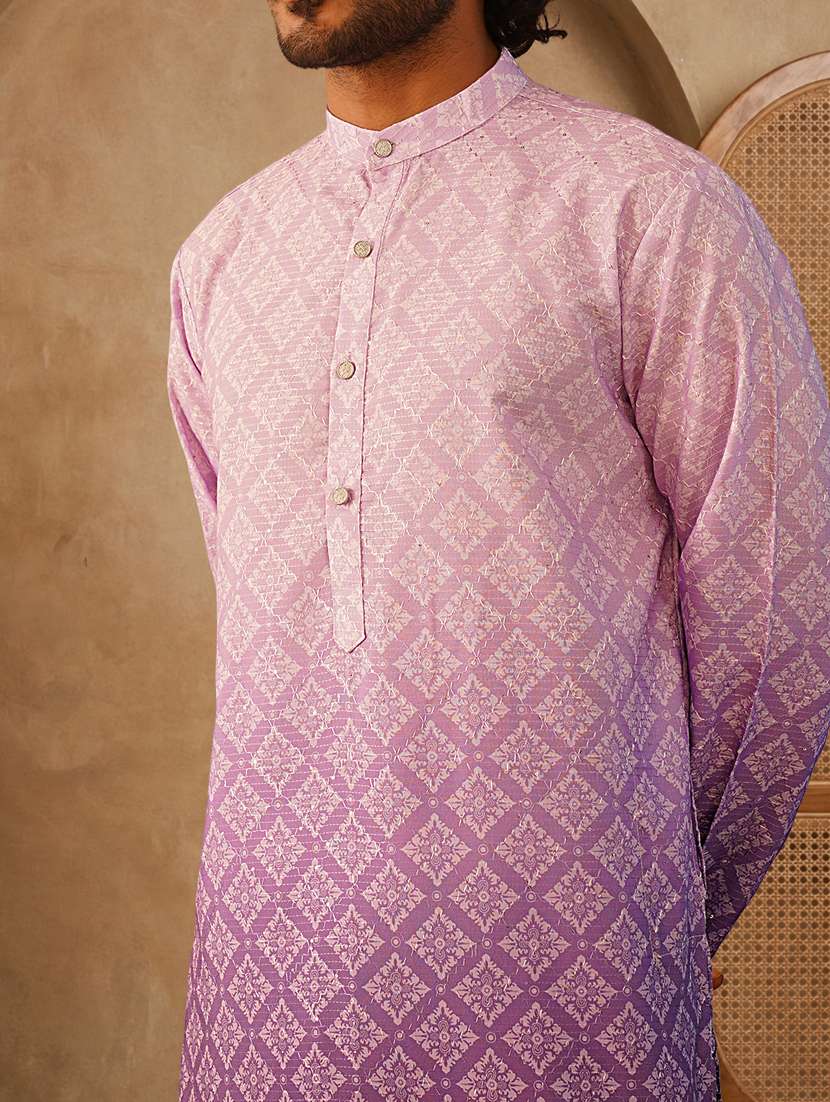 Men Ombre Mandarin Neck Long Kurta - 22489381 -  Standard Image - 1