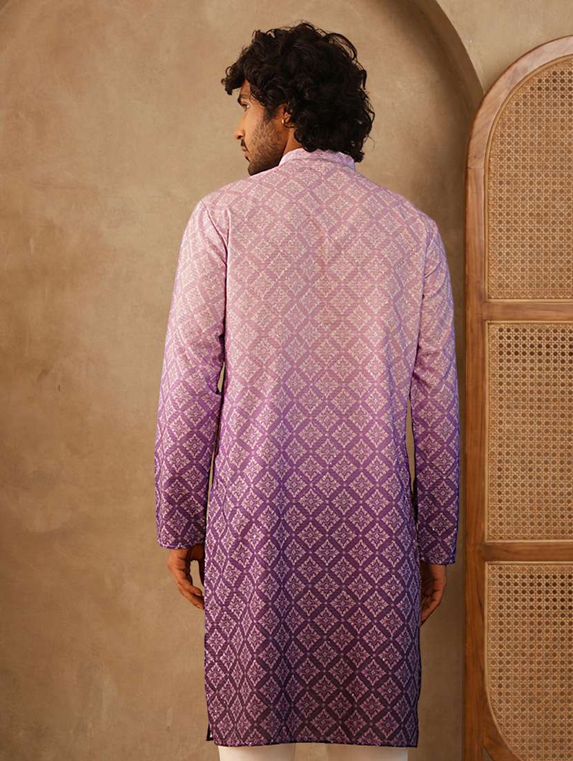 Men Ombre Mandarin Neck Long Kurta - 22489381 -  Standard Image - 4