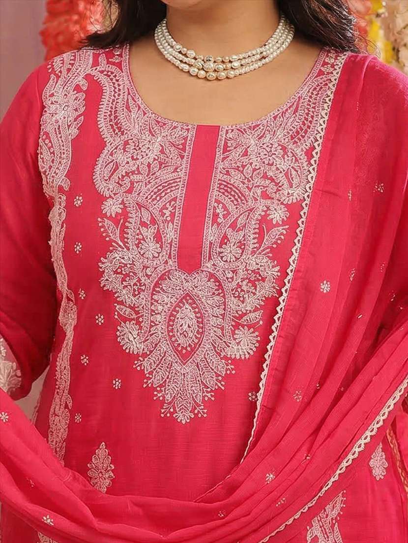 Women Solid With Work Three Quarter Sleeve Kurta Palazzo With Dupatta Set - 22489444 -  Standard Image - 1