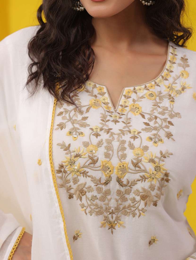 Women Solid With Work Three Quarter Sleeve Kurta Palazzo With Dupatta Set - 22489473 -  Standard Image - 1