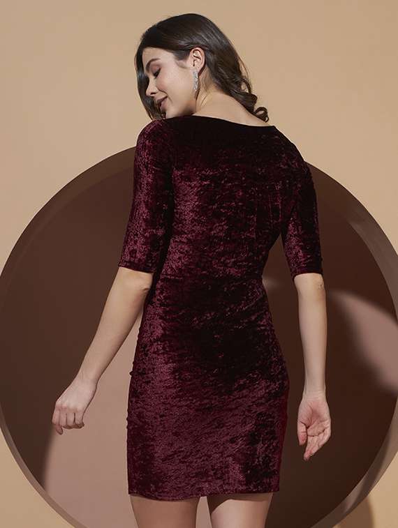 women solid round neck bodycon dress - 22489490 -  Standard Image - 4