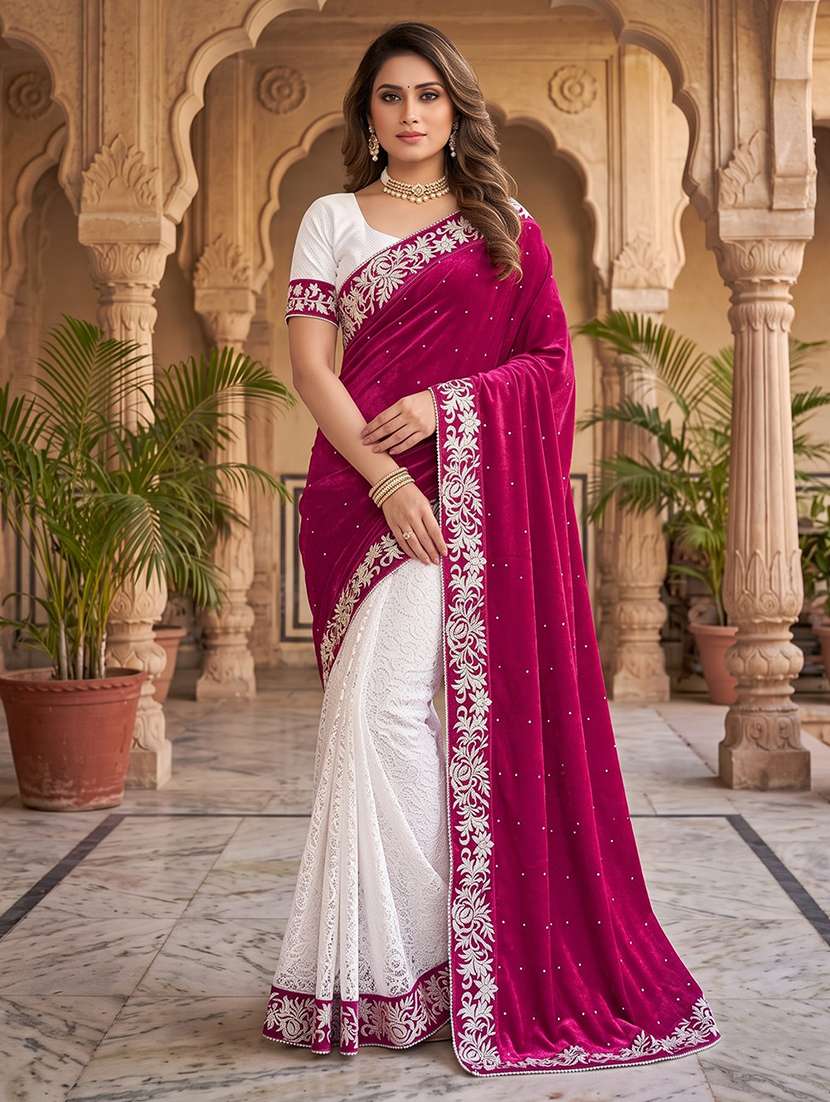 women self design half & half saree with blouse