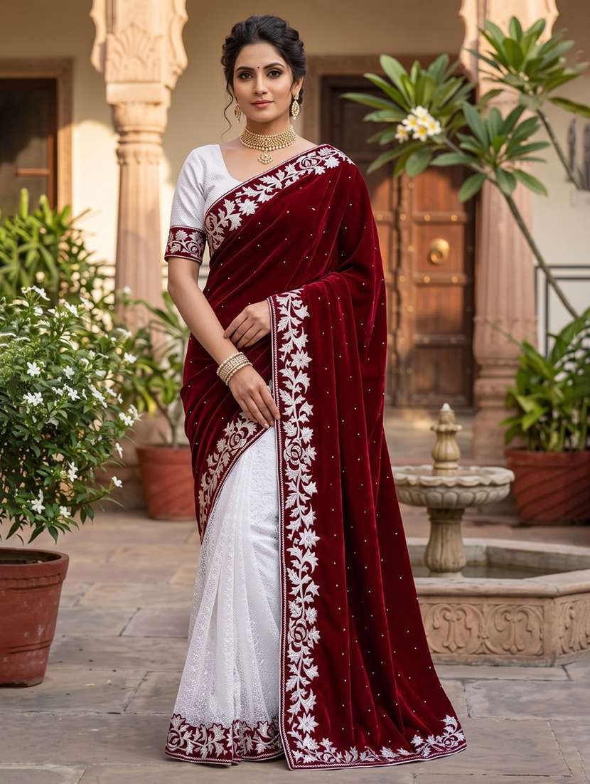 women self design half & half saree with blouse