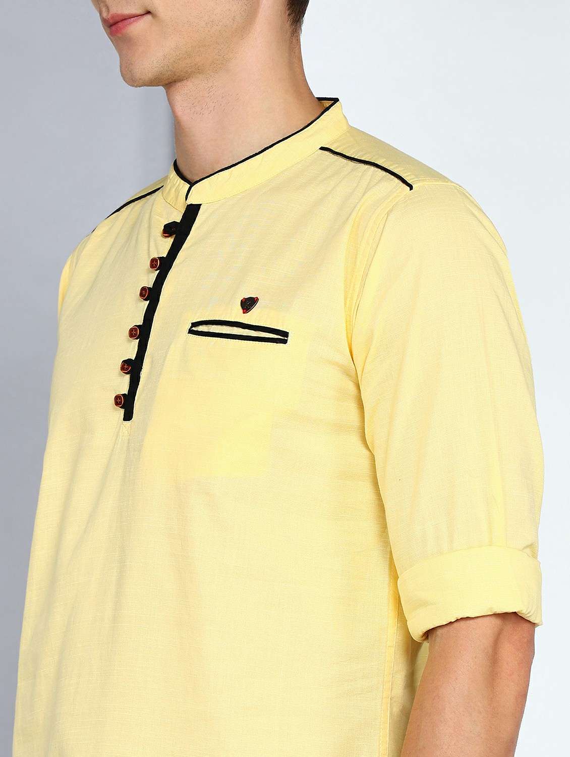 men solid mandarin neck short kurta - 22489532 -  Standard Image - 1