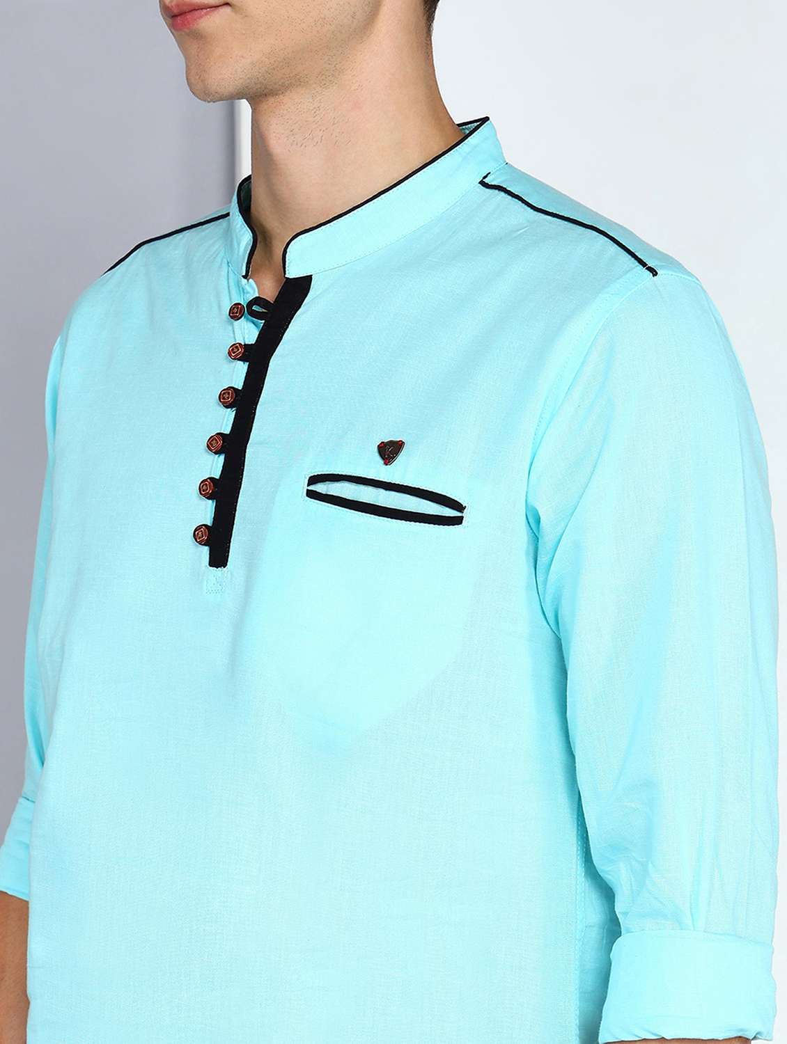 men solid mandarin neck short kurta - 22489535 -  Standard Image - 1