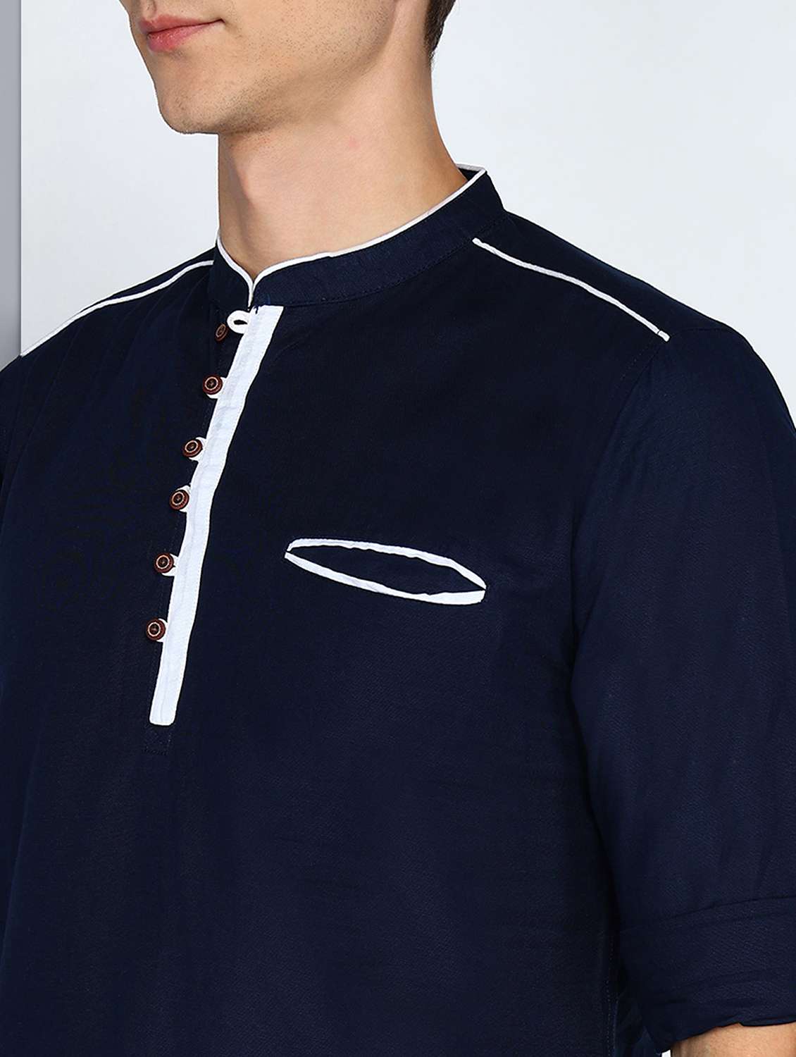 men solid mandarin neck short kurta - 22489537 -  Standard Image - 1