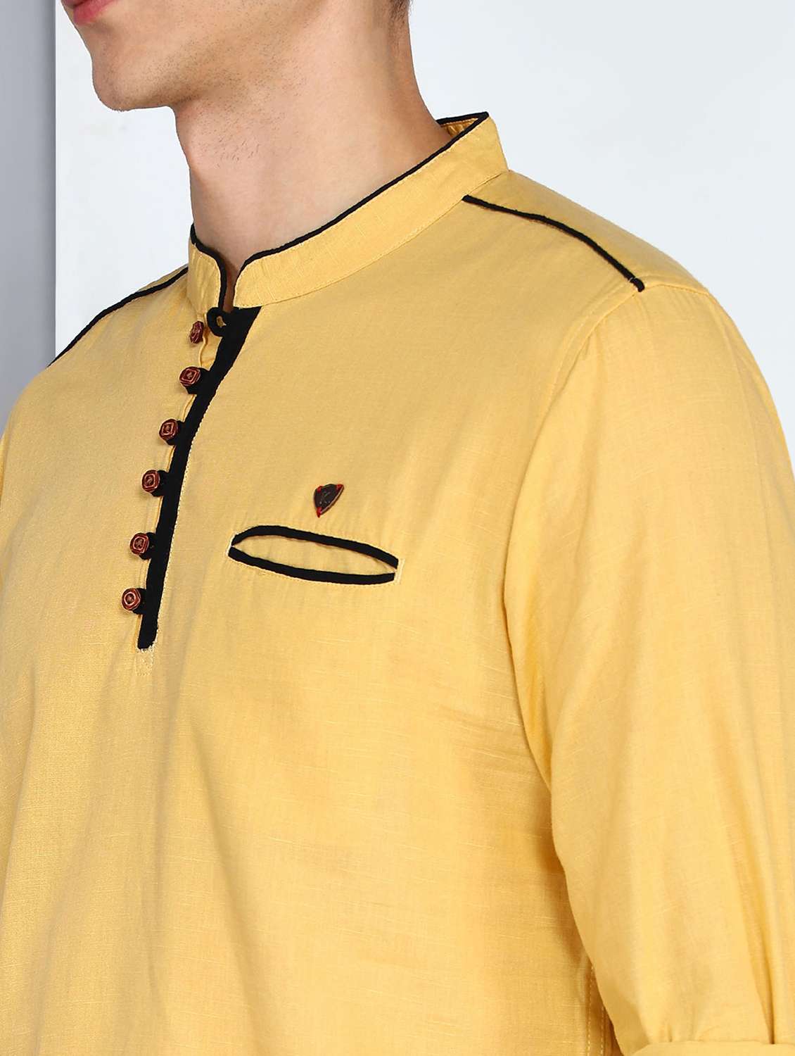 men solid mandarin neck short kurta - 22489539 -  Standard Image - 1