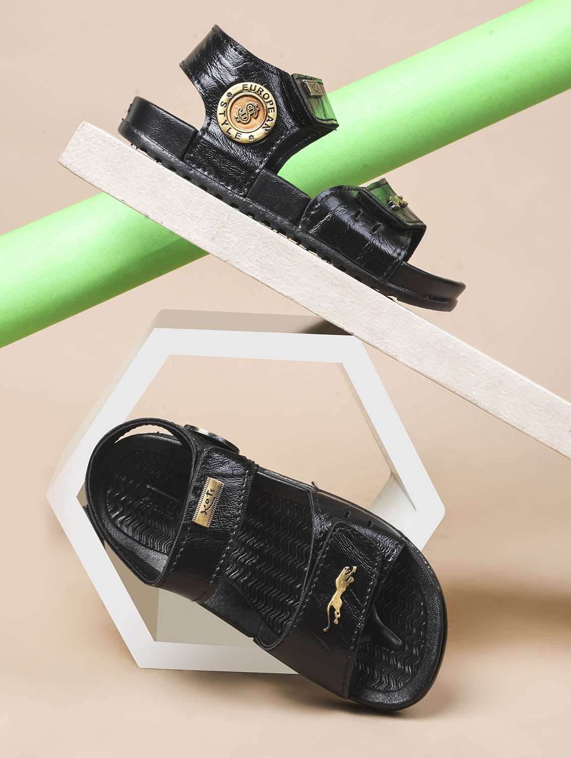 kids black synthetic floater - 22489562 -  Standard Image - 1