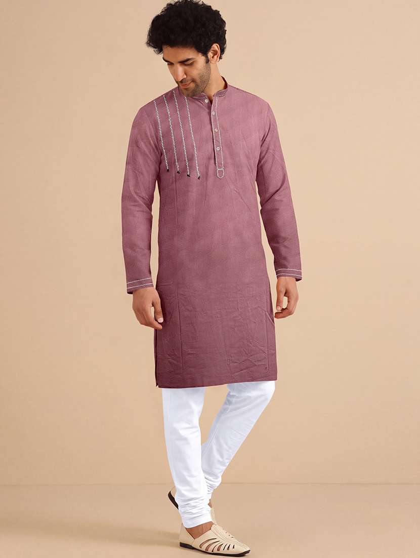 men self design mandarin neck kurta pyjama set