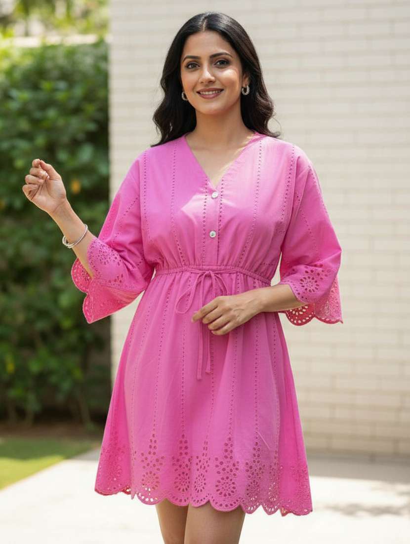 women pink cotton a-line dress - 22489735 -  Standard Image - 1