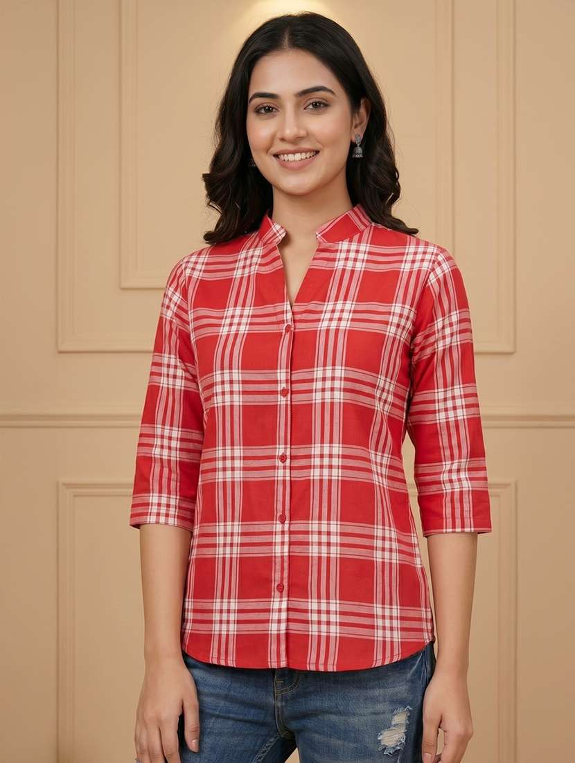 women checkered three quarter sleeves regular shirt - 22489736 -  Standard Image - 1
