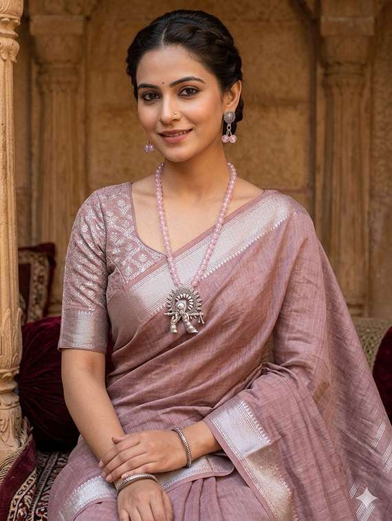 Pink Necklace And Earrings Set With Oxidized Pendant - 22489772 -  Standard Image - 4