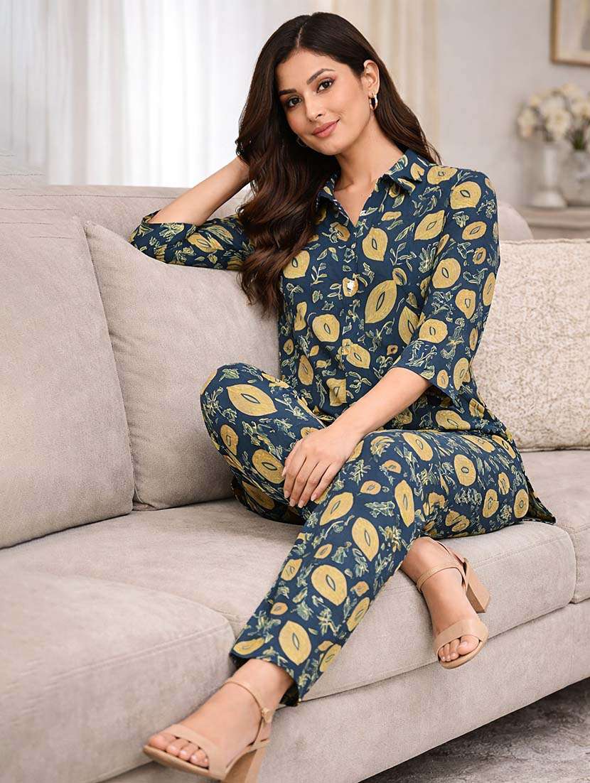 women teal rayon top and trouser set co-ord - 22489789 -  Standard Image - 1