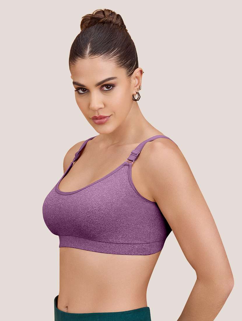 women purple lycra non padded sports bra - 22489795 -  Standard Image - 1