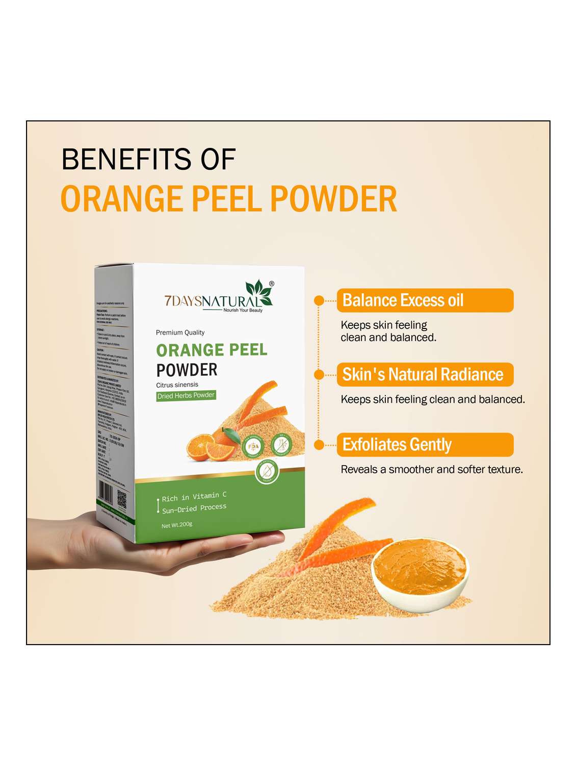 7daysnatural orange peel powder for skin brightening and exfoliation - 22489822 -  Standard Image - 1