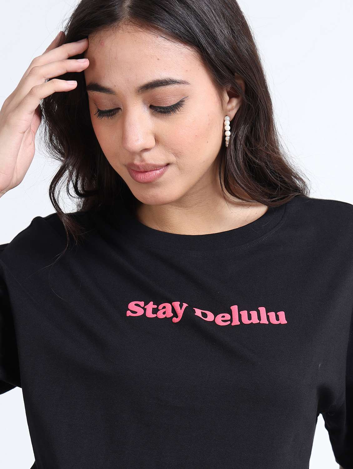 girls black cotton oversized fit round neck t-shirt - 22489826 -  Standard Image - 1