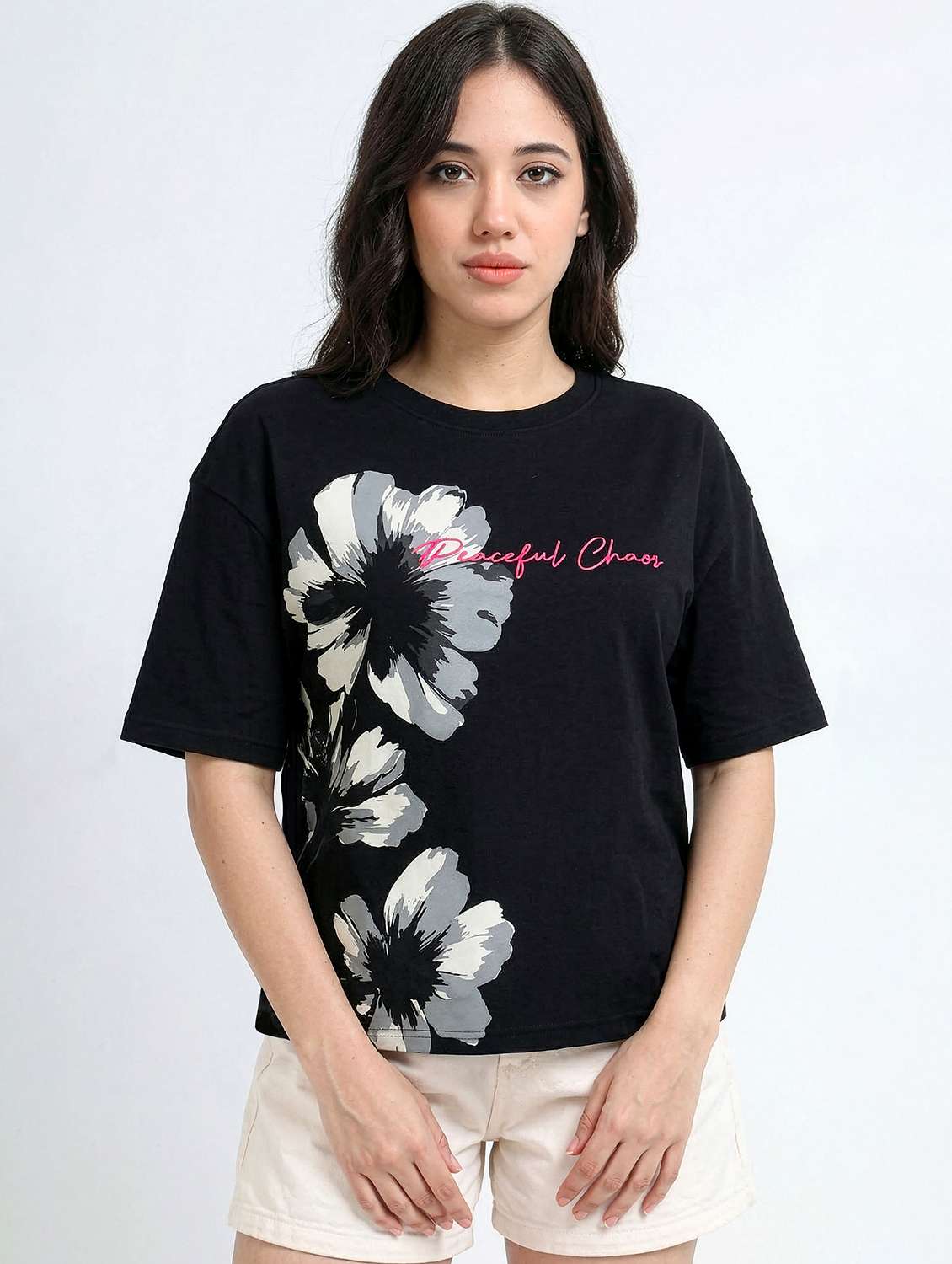 women black cotton boxy t-shirt