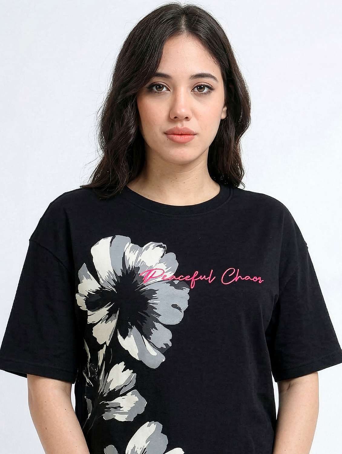 women black cotton boxy t-shirt - 22489832 -  Standard Image - 1