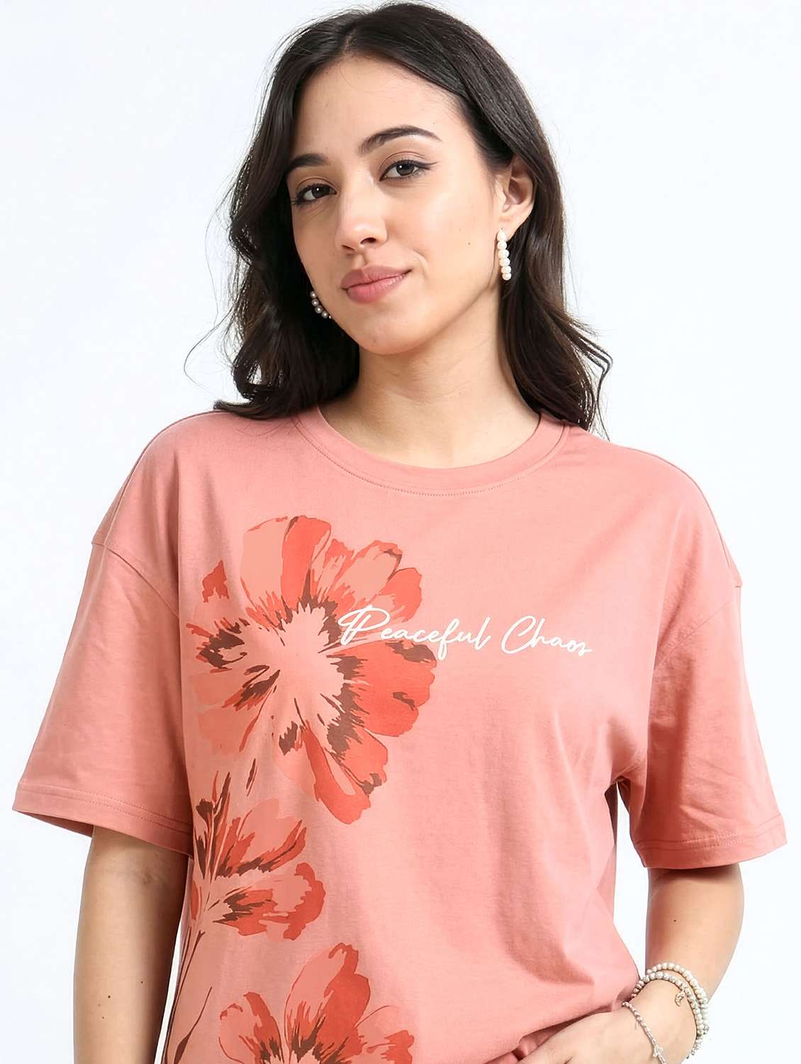 women peach cotton boxy t-shirt - 22489833 -  Standard Image - 1