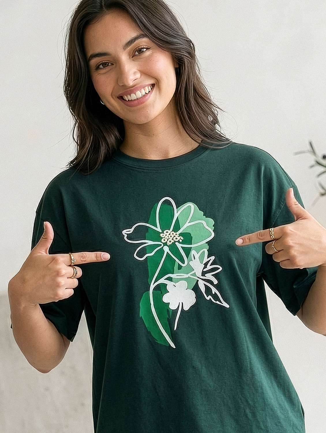 women bottle green cotton boxy t-shirt - 22489837 -  Standard Image - 1