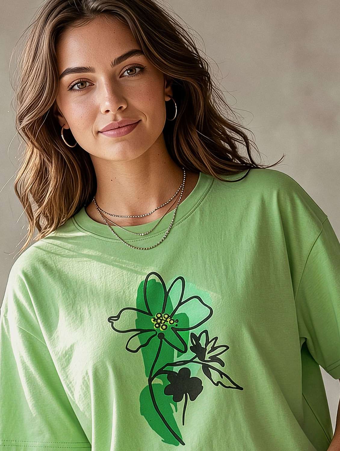 girls round neck oversized fit cotton t-shirt - 22489839 -  Standard Image - 1