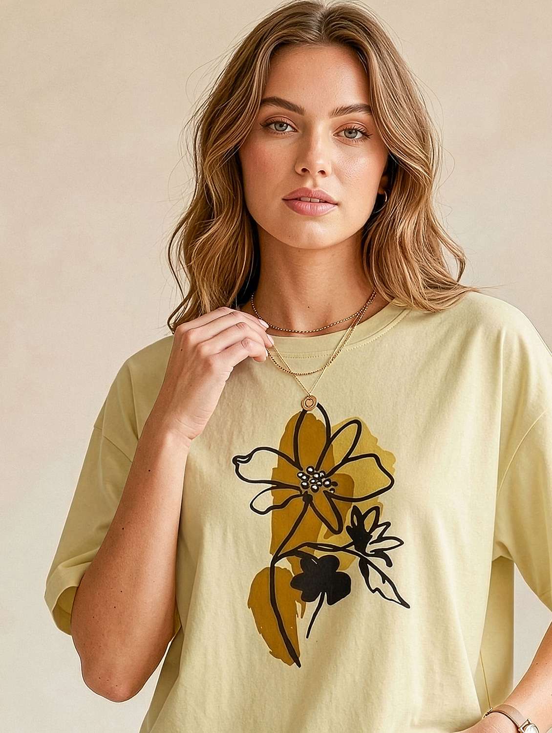 women yellow cotton boxy t-shirt - 22489840 -  Standard Image - 1