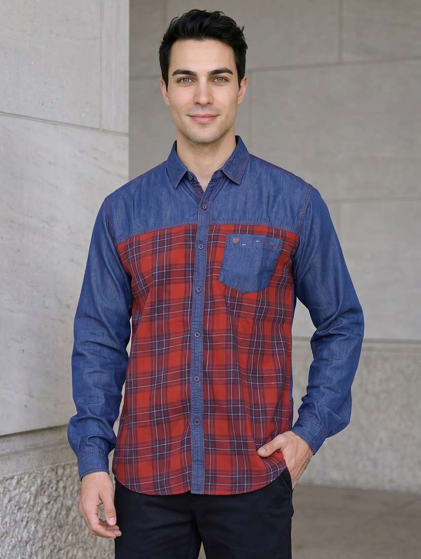 men checkered long sleeve regular fit casual shirt