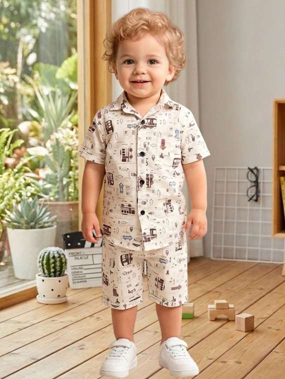 boys printed short sleeves shirt and shorts set - 22489871 -  Standard Image - 1